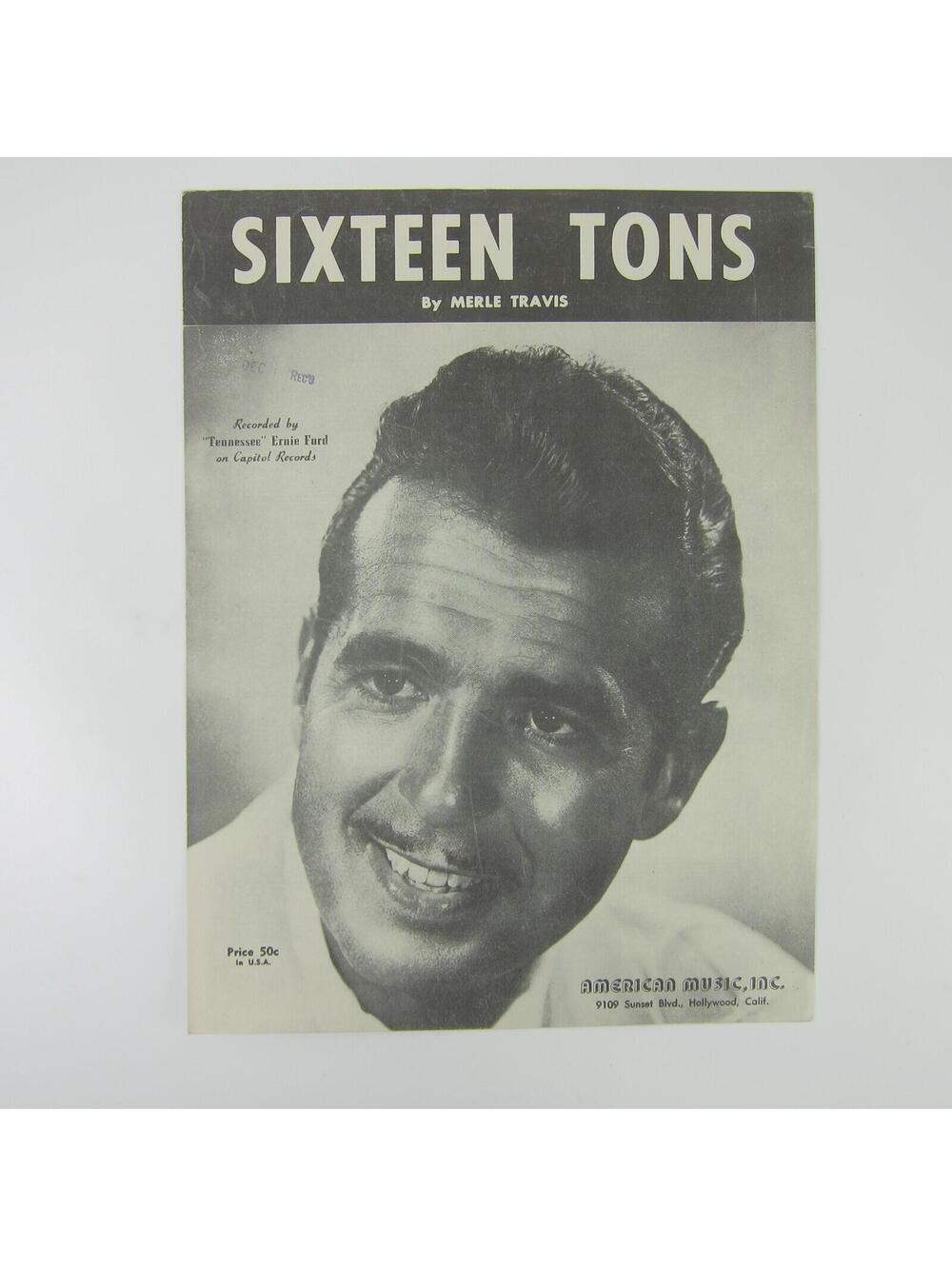 Sheet Music Sixteen Tons Merle Travis Tennessee Ernie Ford Vintage 1947
